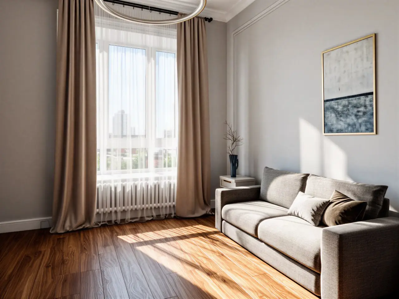 The same living room in bright daylight